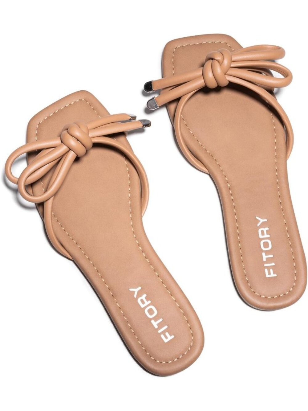 🆕Women's Camel Flat Sandals Square Open Toe Slide with Cute Knot for Casual